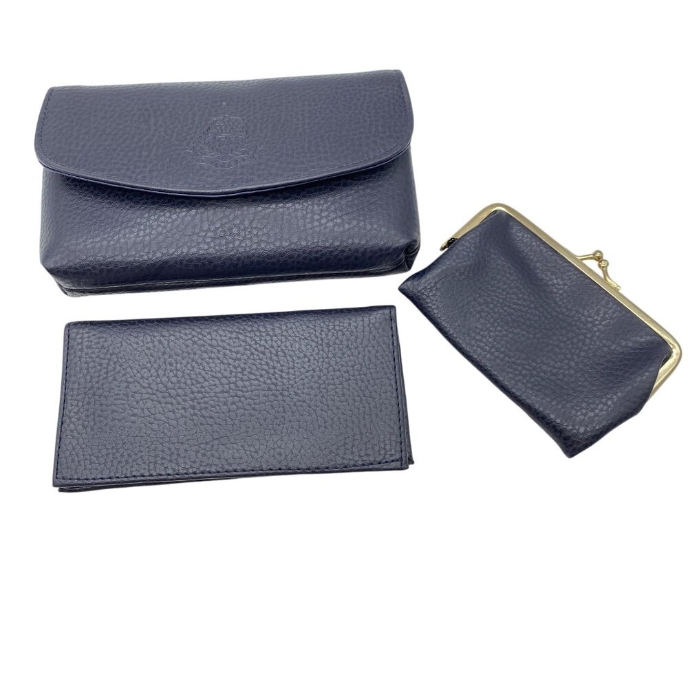 Tan Sac Vegan leather wallet change purse check book cover blue VTG vegan
